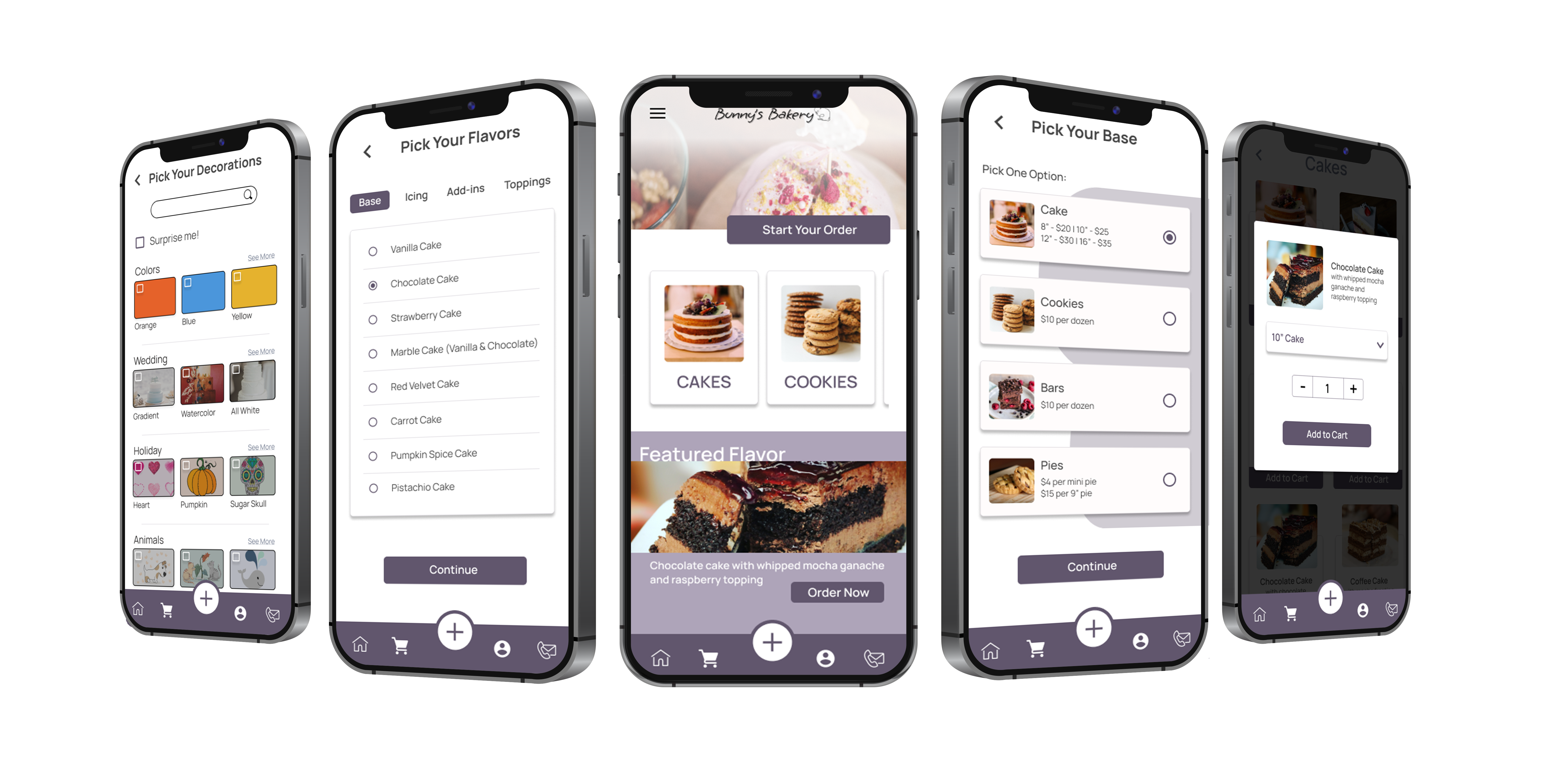 Mockup screens for bakery app